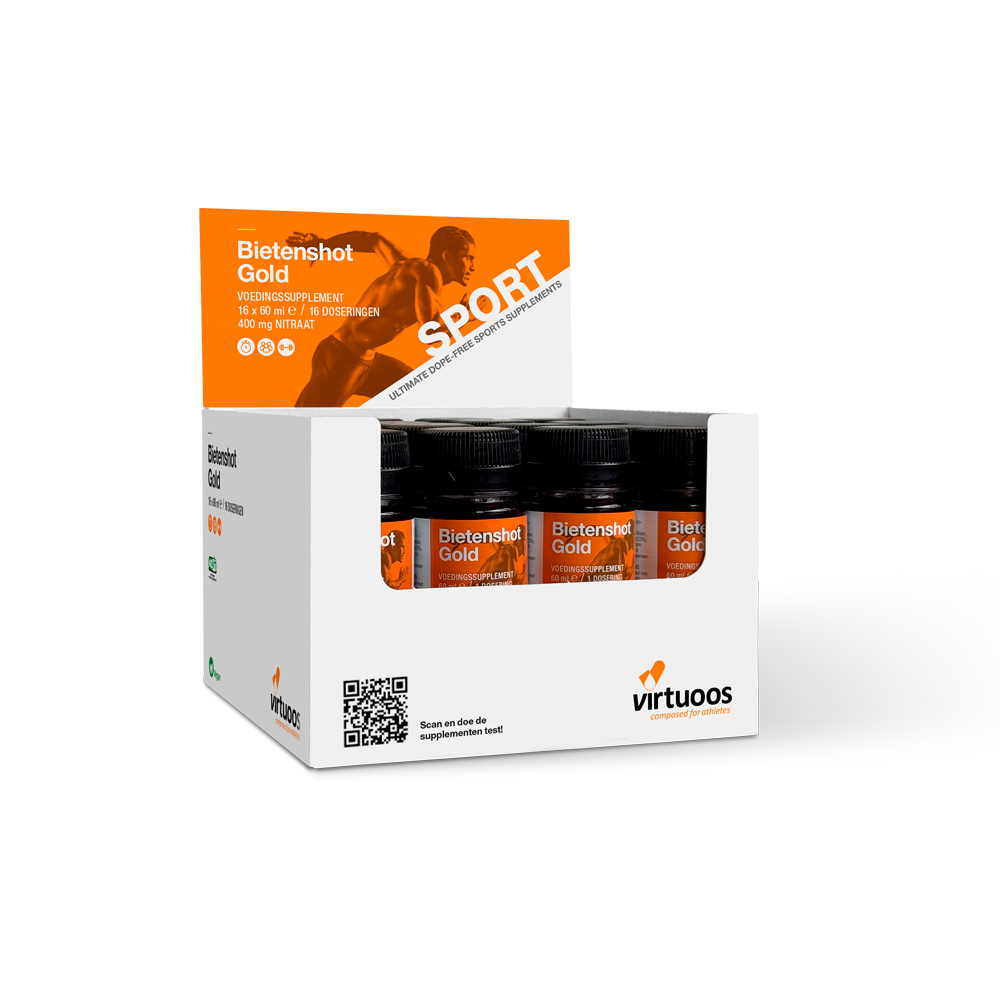 Virtuoos - Beet Shot Gold - affichage 16x 60ml - 400mg Nitrate - Sports d'endurance